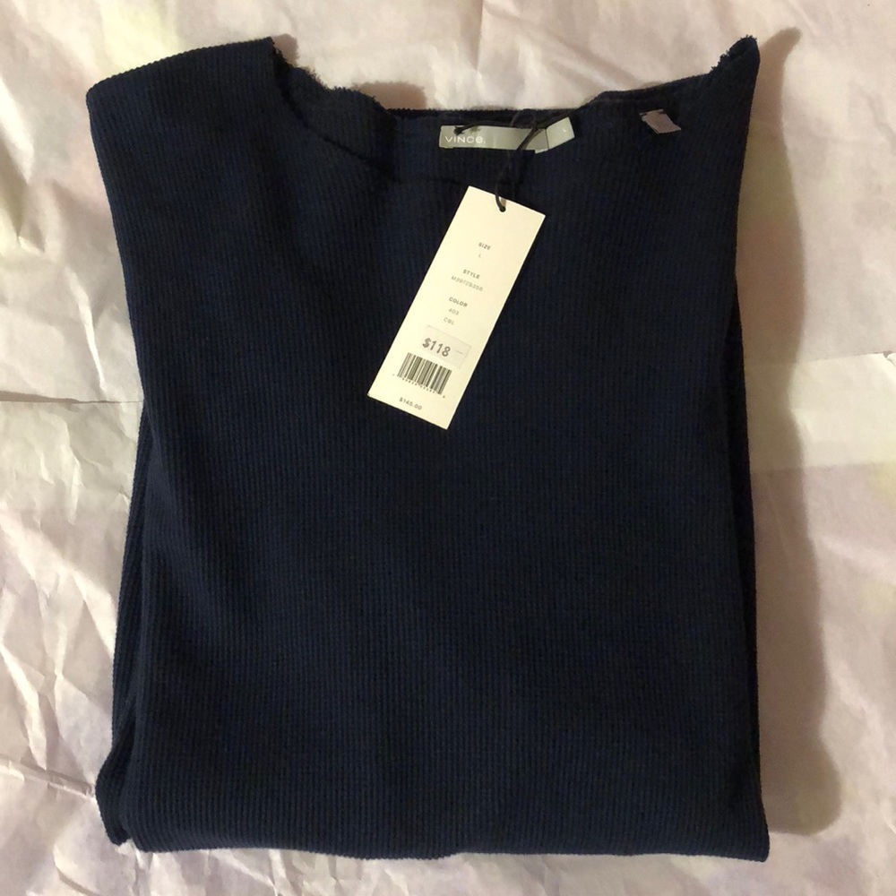 Vince navy blue woven long sleeve tee
